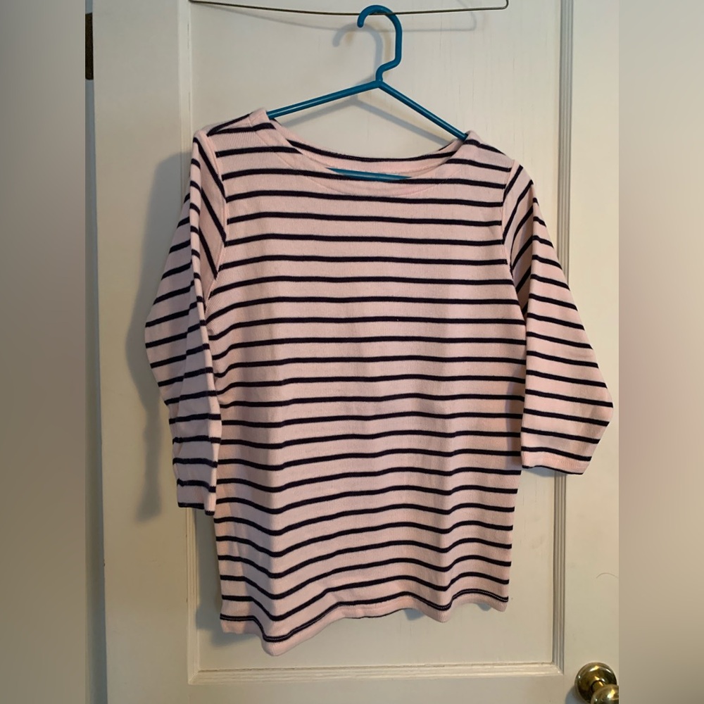 LL Bean Striped Pink and Navy Striped Top